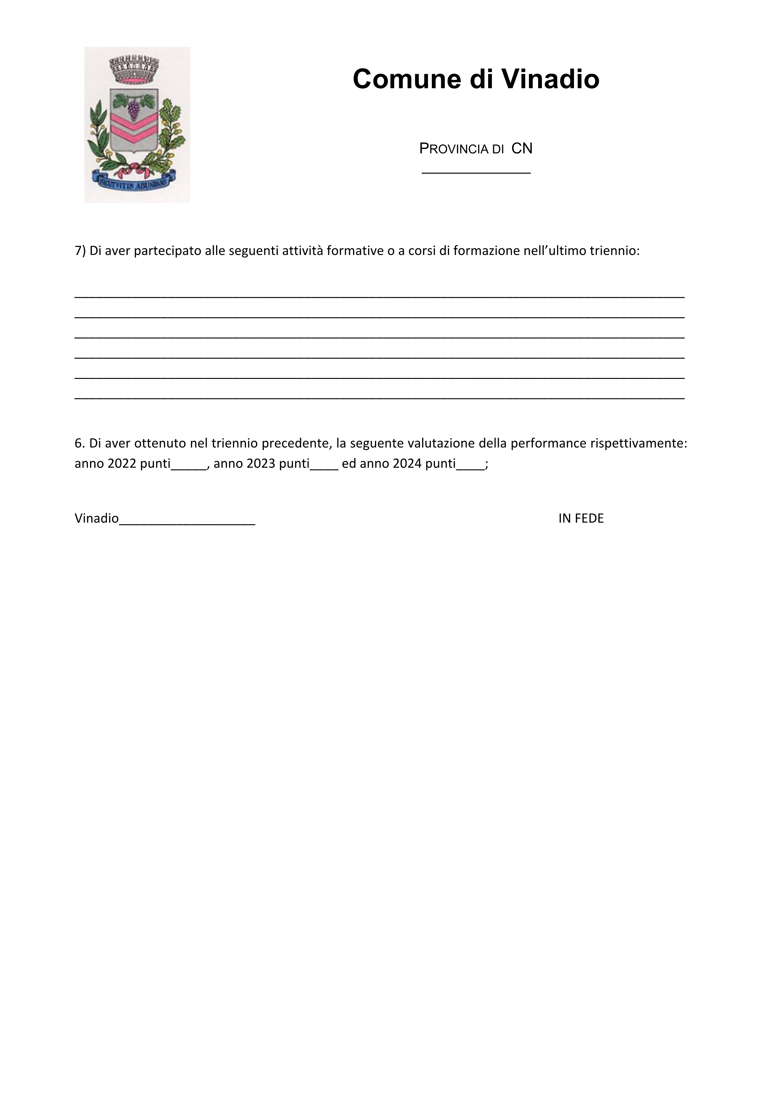 Avviso riservato al personale a tempo indeterminato del Comune di Vinadio per l'attribuzione dei differenziali stipendiali (ex progressioni economiche orizzontali) anno 2025